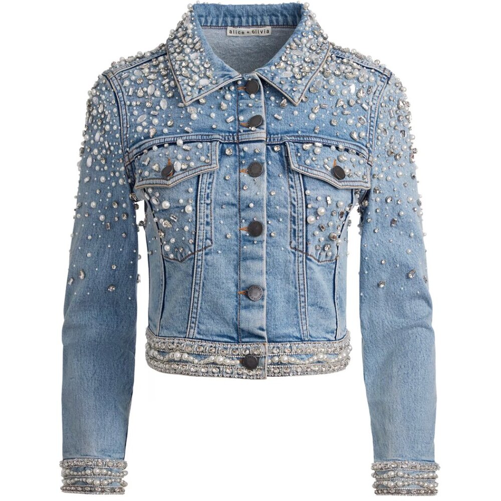 Alice + Olivia Blue Embellished Jean Jacket
